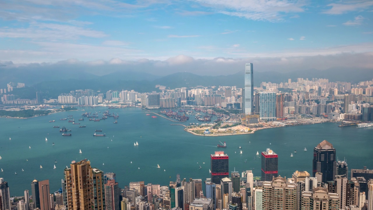 香港时间推移4K，城市天际线时间推移从香港太平山视频素材