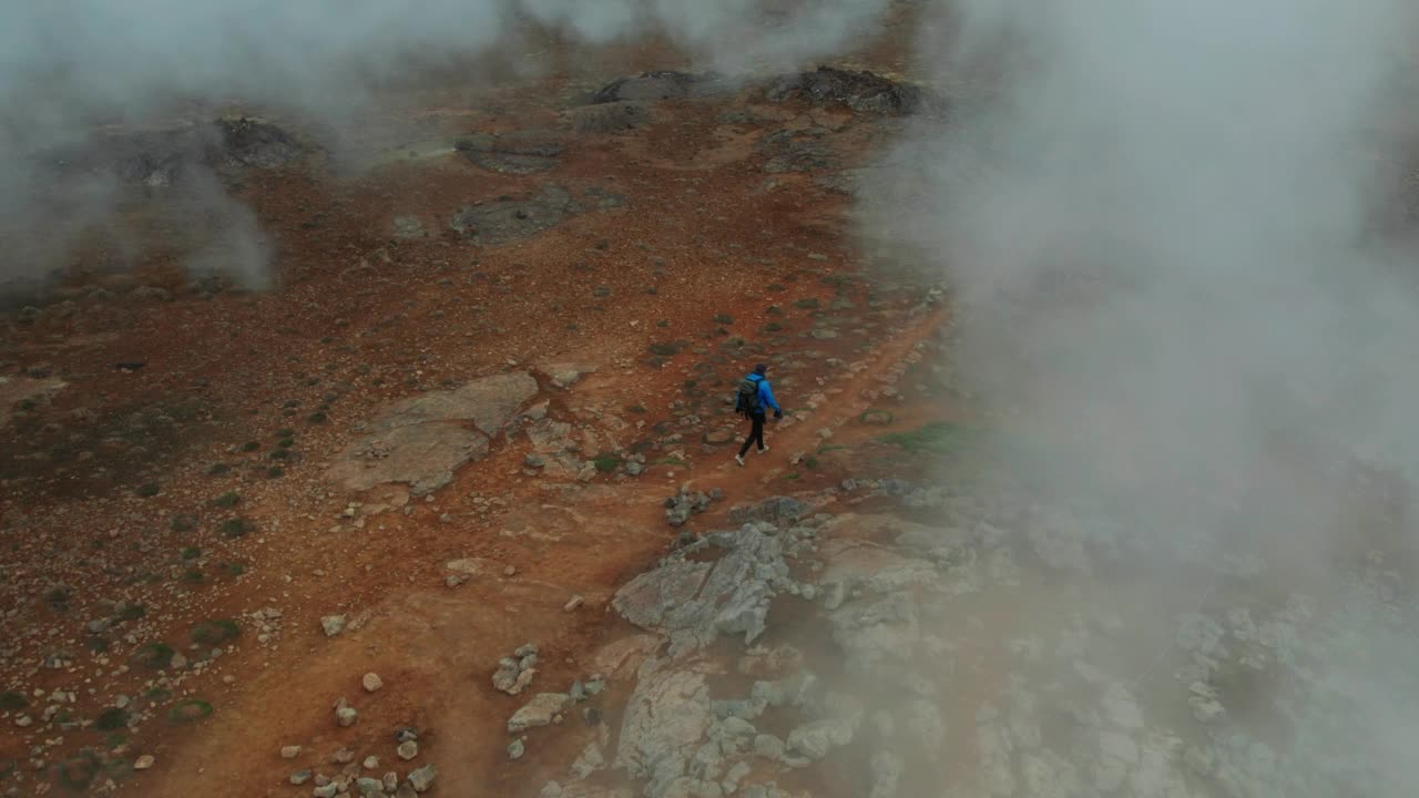 米瓦特湖附近热气腾腾的Hverir地热区域的鸟瞰图。冰岛视频素材