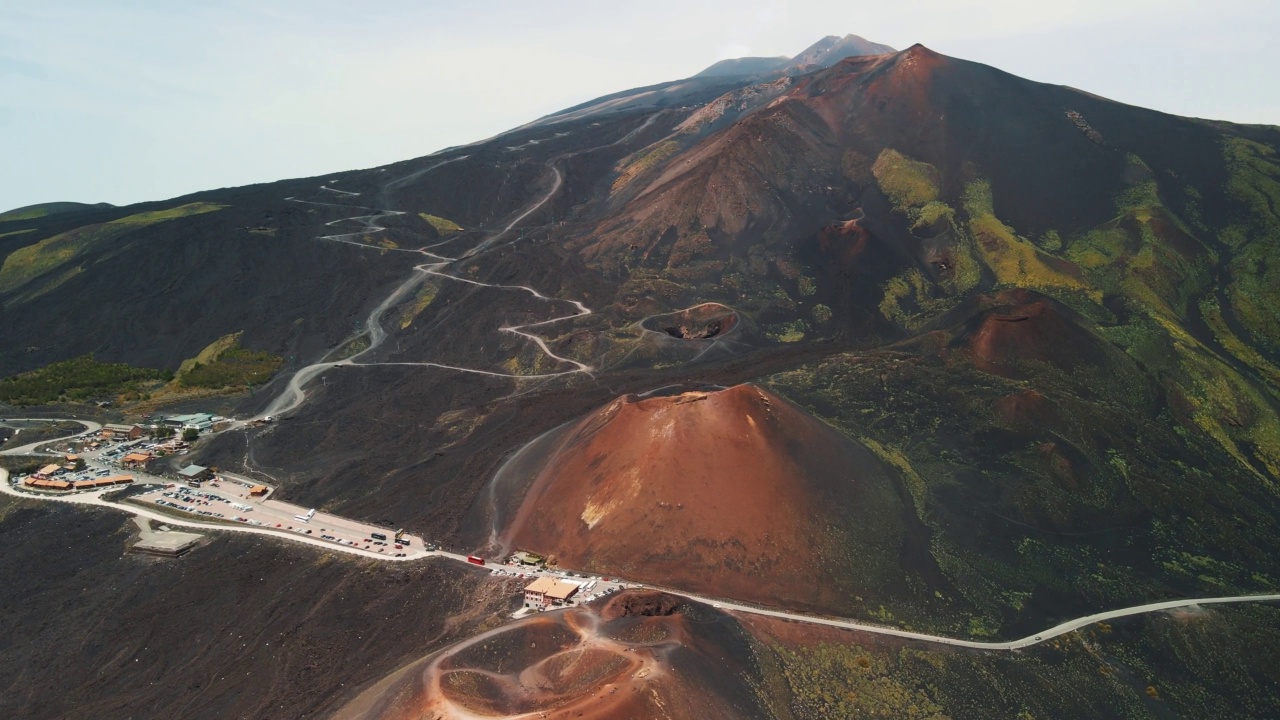 过去形成的熔岩河，覆盖了埃特纳火山的大部分。从无人机的角度看，埃特纳火山很活跃，正在喷发视频素材