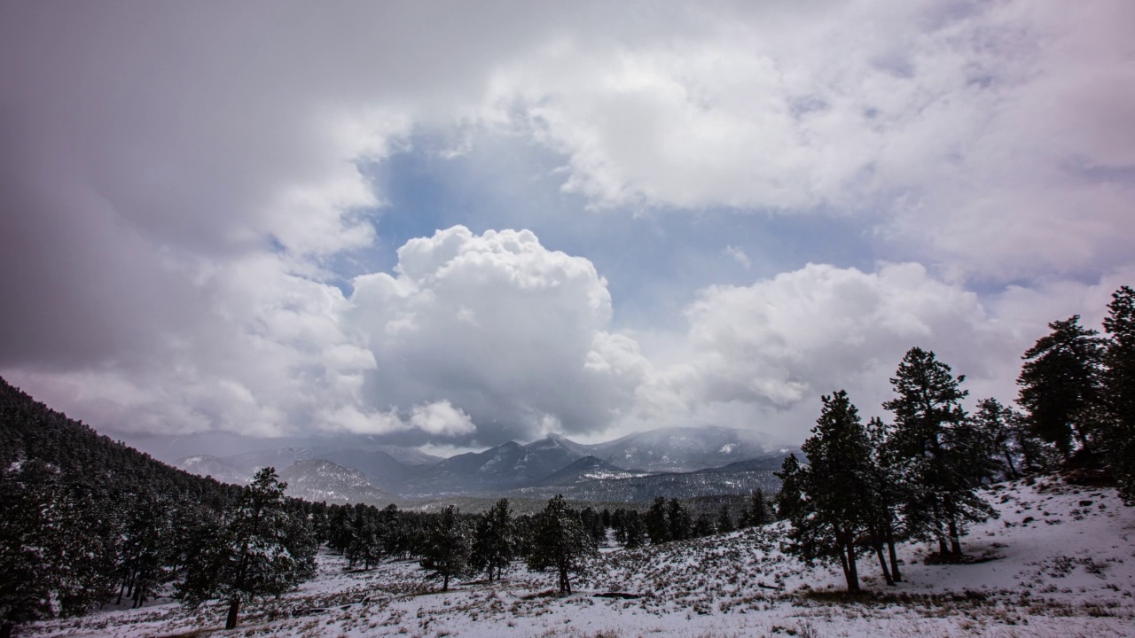 时间流逝-冬天科罗拉多州落基山国家公园的雪域山谷视频素材