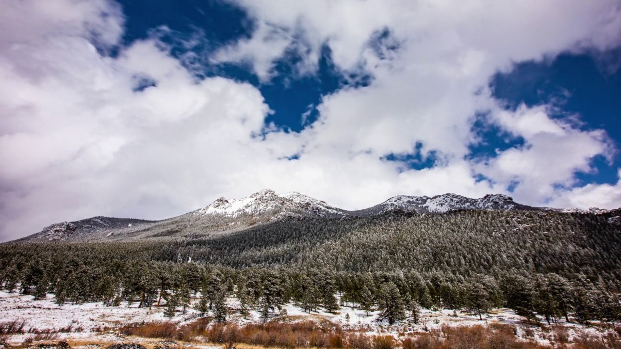 时间流逝-冬天科罗拉多州落基山国家公园的雪域山谷视频素材