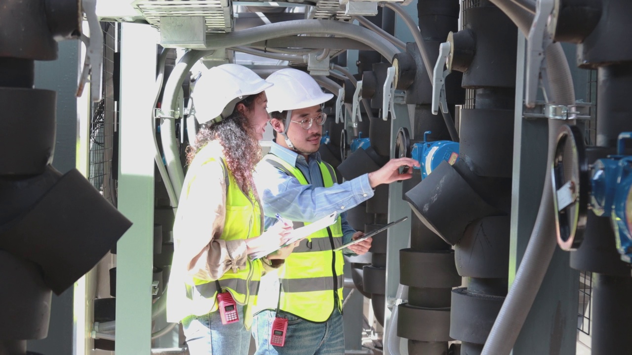 工业冷水风机盘管空调器是大型工业建筑水冷却塔空冷器暖通空调系统中控制空气系统的一种视频素材