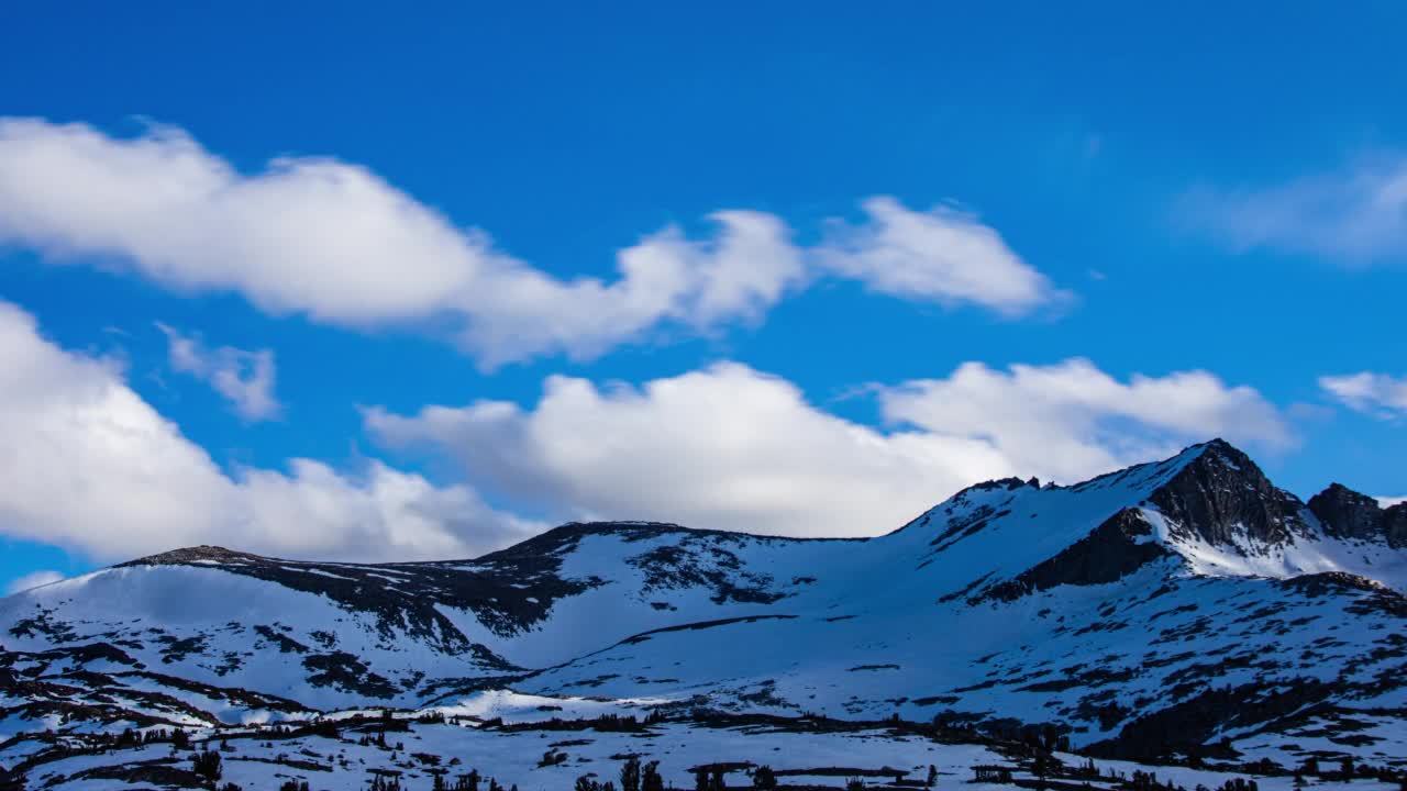 时光流逝-美丽的云景移动在雪山覆盖范围视频素材