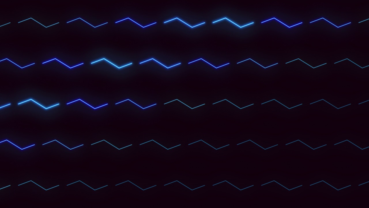 霓虹蓝色之字形图案在黑暗的黑色空间视频素材