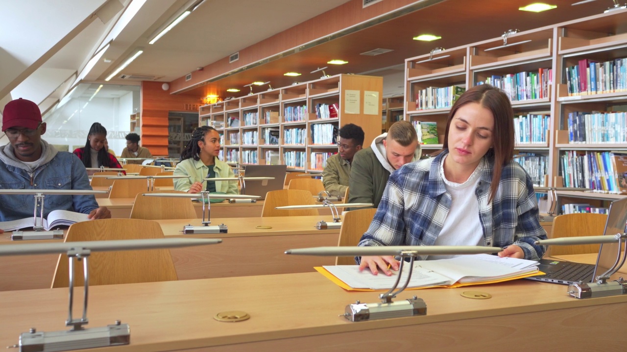 学生在图书馆学习视频素材