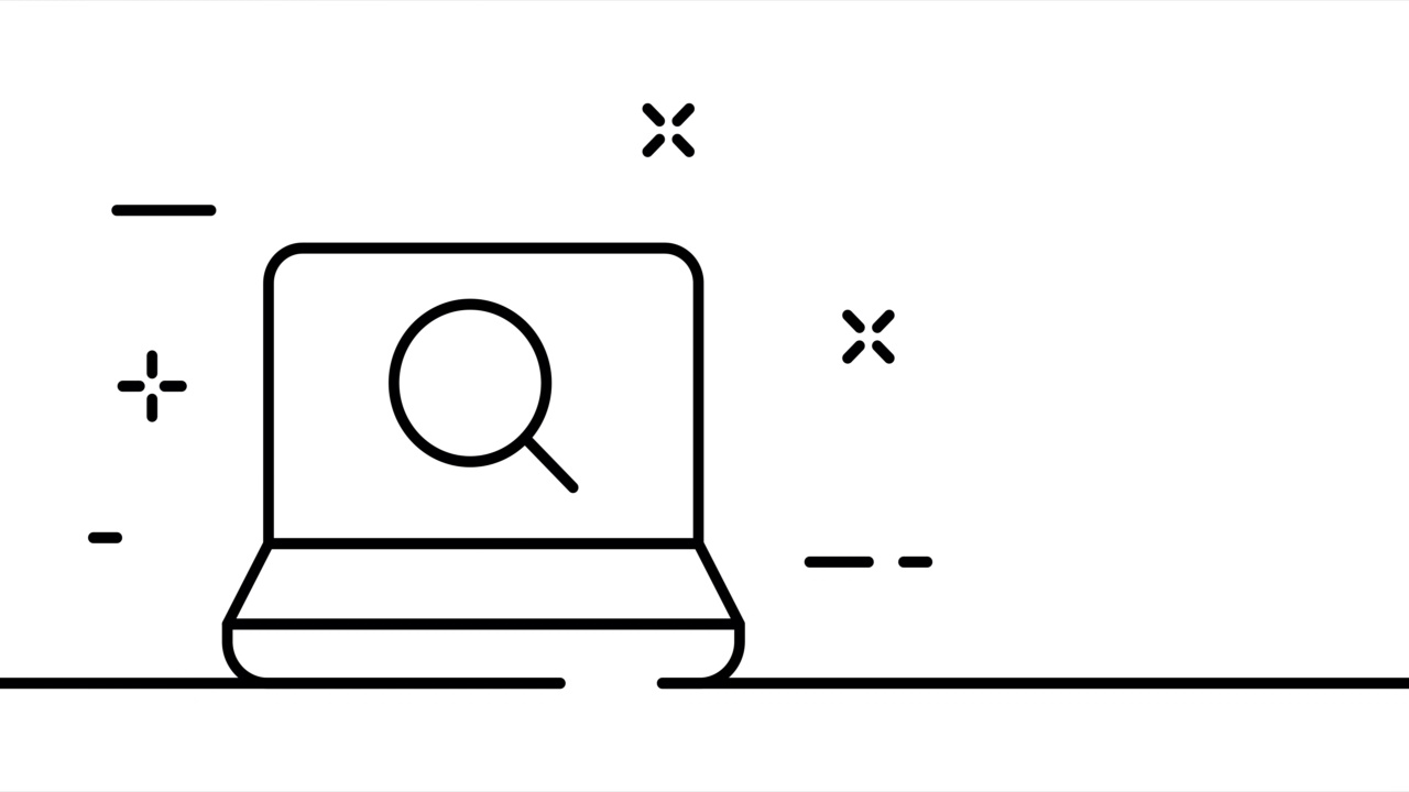 单线画，实线上网。动画单线绘制信息搜索、互联网搜索和技术搜索。搜索标志是动画。视频4 k视频素材