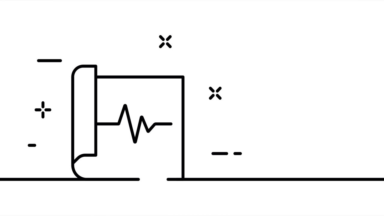 心电图。心电图、心电图、心跳、脉搏、心律、治疗。医疗保健的概念。一条线绘制动画。运动设计。动画技术的标志。视频4 k视频素材