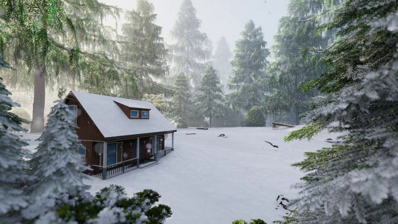 下雪的清晨小屋视频下载