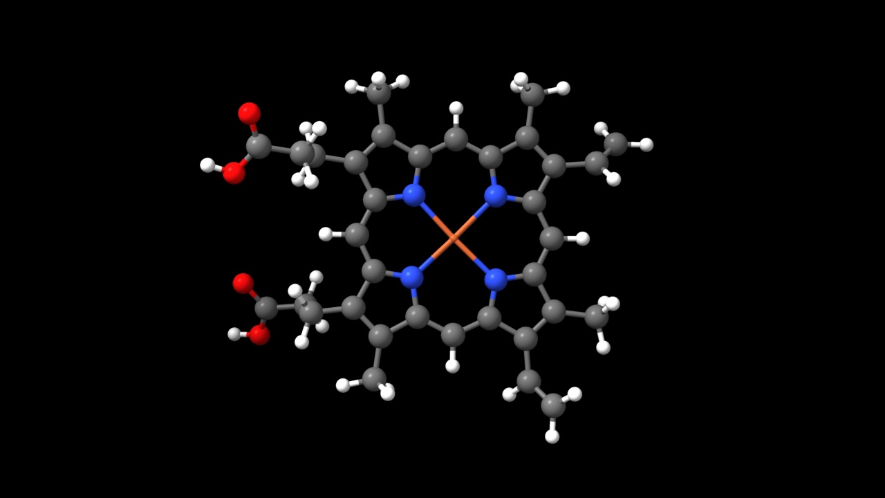 动画三维球棒和空间填充模型的原卟啉IX与铁视频素材