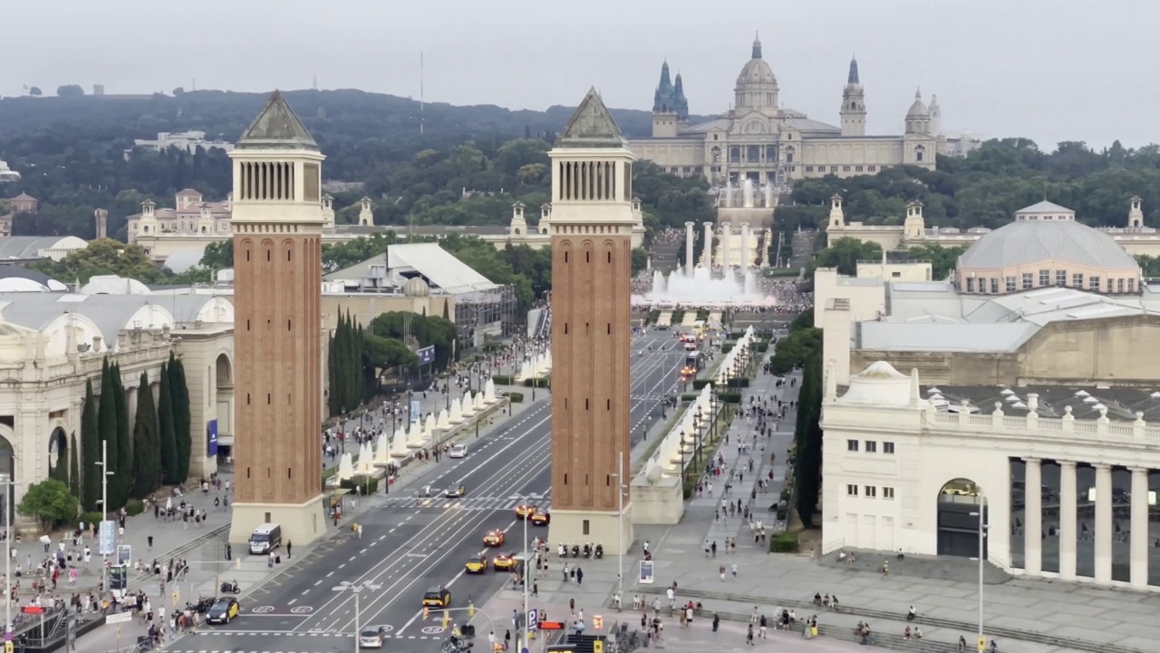 广场España空中俯瞰西班牙加泰罗尼亚巴塞罗那视频下载