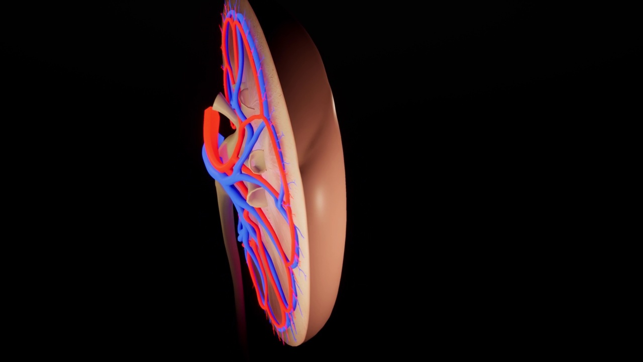 肾的生物动画。三维动画视频素材