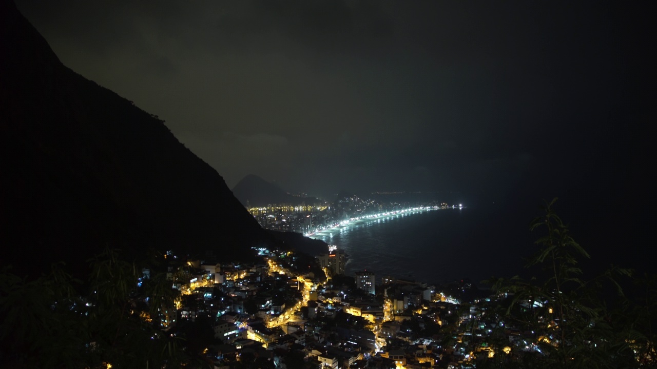 空中封锁风景拍摄的海洋照明城市-里约热内卢，巴西视频素材