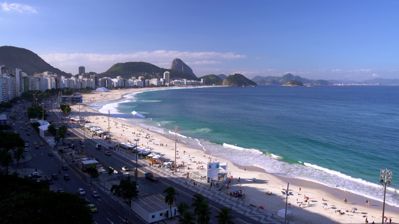 Time Lapse一级防范禁闭拍摄的海滩由住宅城市在晴天-里约热内卢de Janeiro，巴西视频素材