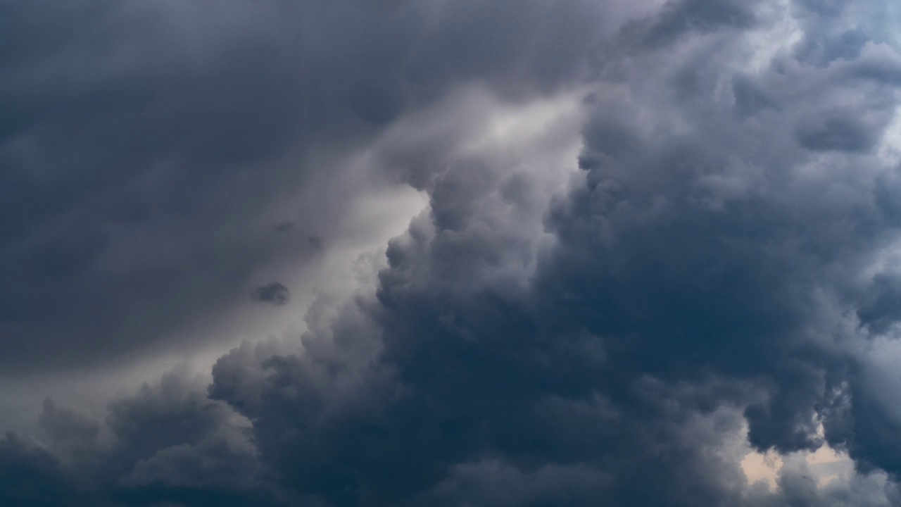 风暴云移动在时间推移与多云景观与夏雨。运动云和全球变暖的概念。雷暴天气的自然环境。戏剧性的天空视频素材