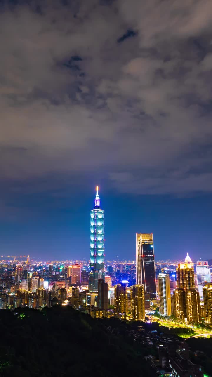 台湾台北城市夜景的垂直时间流逝图视频素材