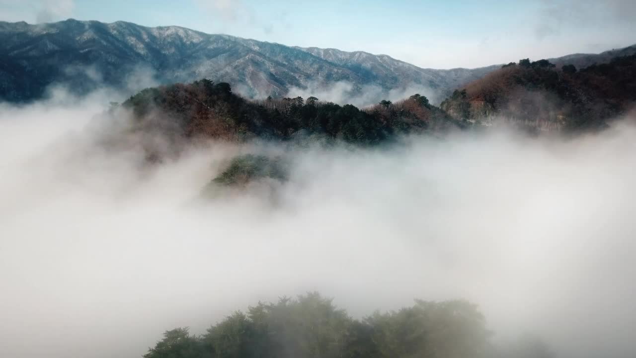 雾蒙蒙的海山岭风景/韩国视频素材