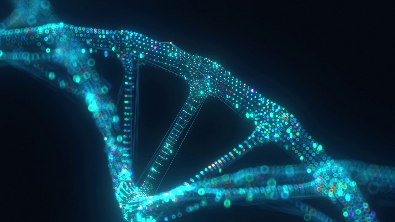 人工智能DNA分子。DNA被转换成二进制代码。概念二进制编码基因组。抽象技术科学，概念人工Dna。视频素材