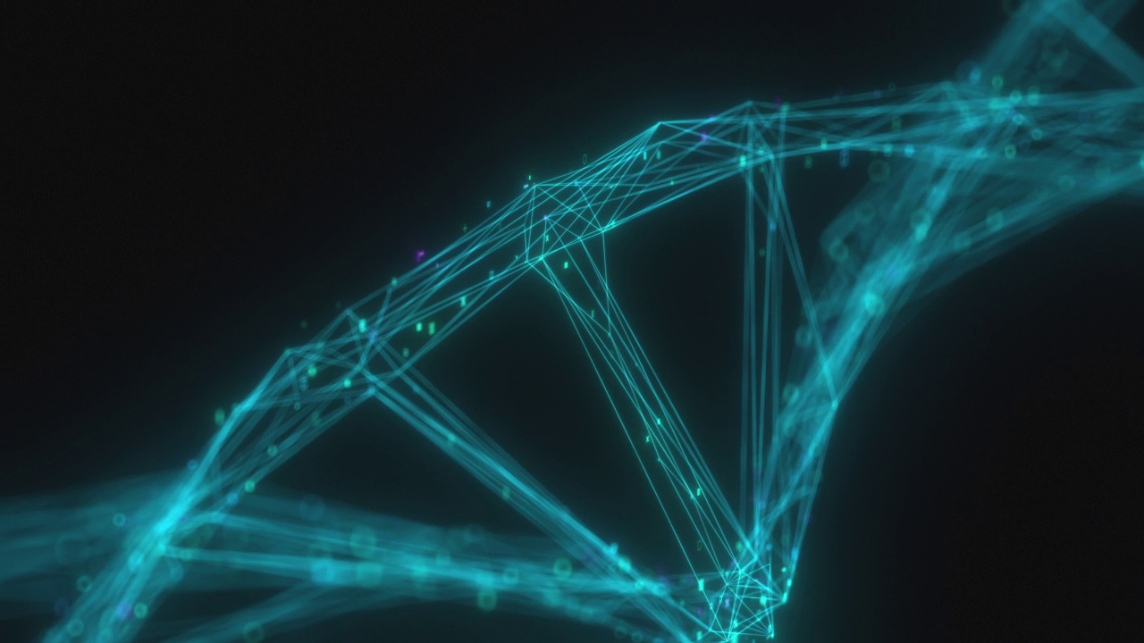 蓝色背景dna分子生物化学概念，基因工程科学概念，蓝色调，3d渲染视频素材