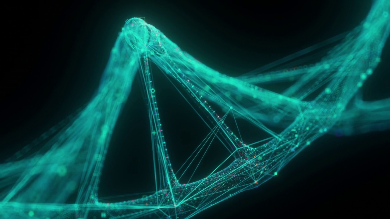 多边形DNA背景。生物技术的空间概念。蓝线式结构。视频素材