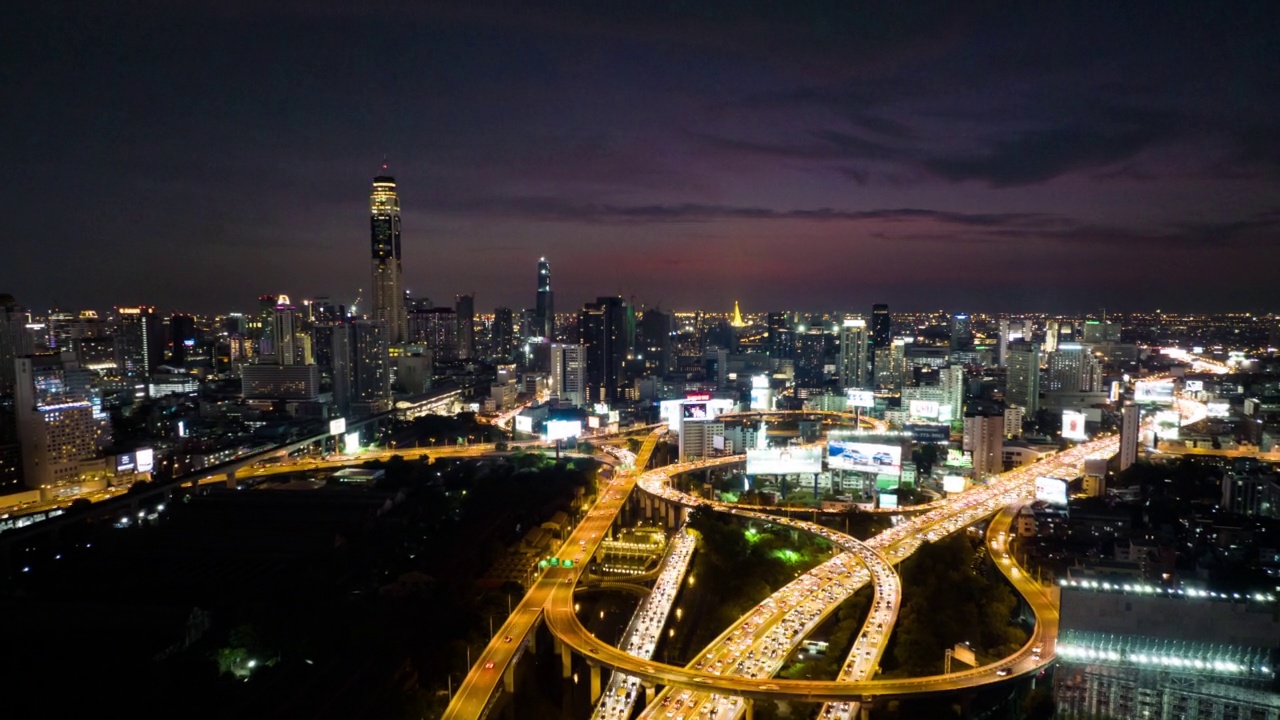 曼谷城市的超薄航拍夜景视频素材