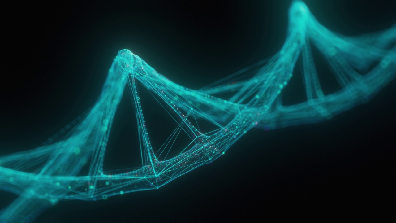 创造性的多边形人类DNA螺旋黑色背景。生物学和基因概念，3D渲染。视频素材