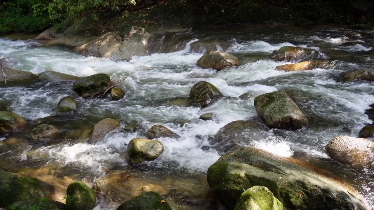 淘金留下的水从Sungai Sedim的岩石上落下视频素材