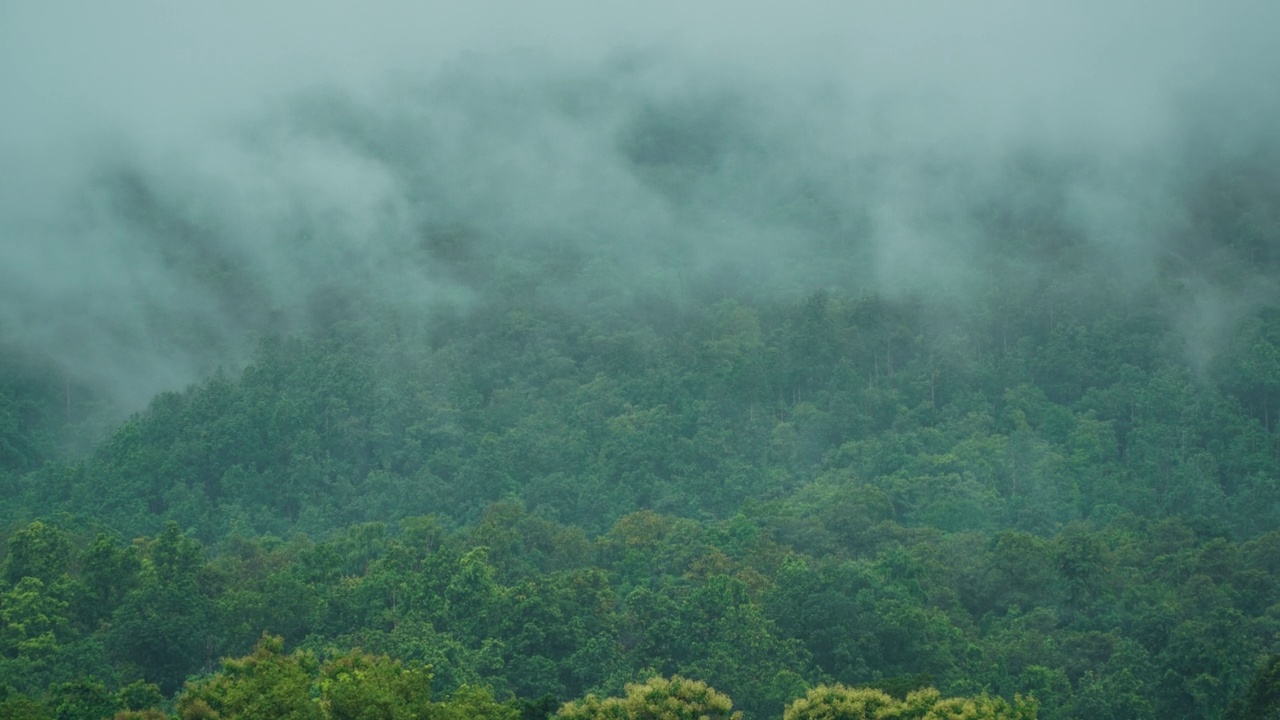 雨后雾在山上延时拍摄。(变焦镜头)视频素材