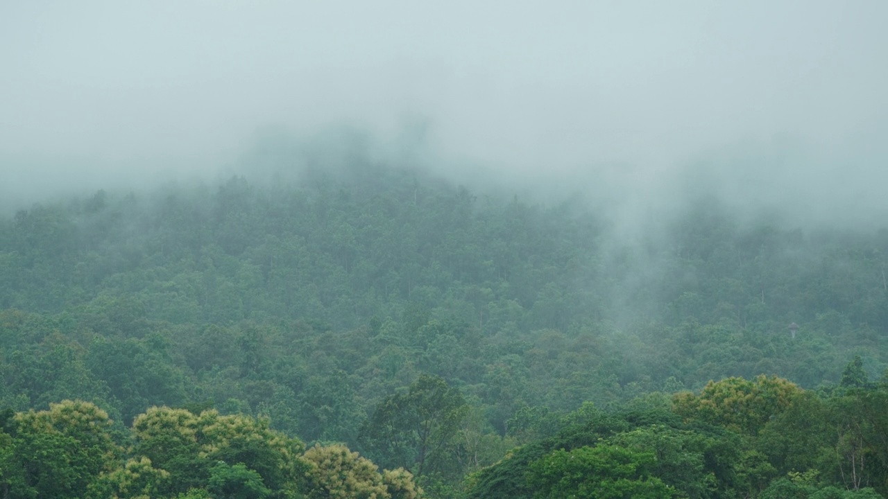 雨后雾在山上延时拍摄。(变焦镜头)视频素材