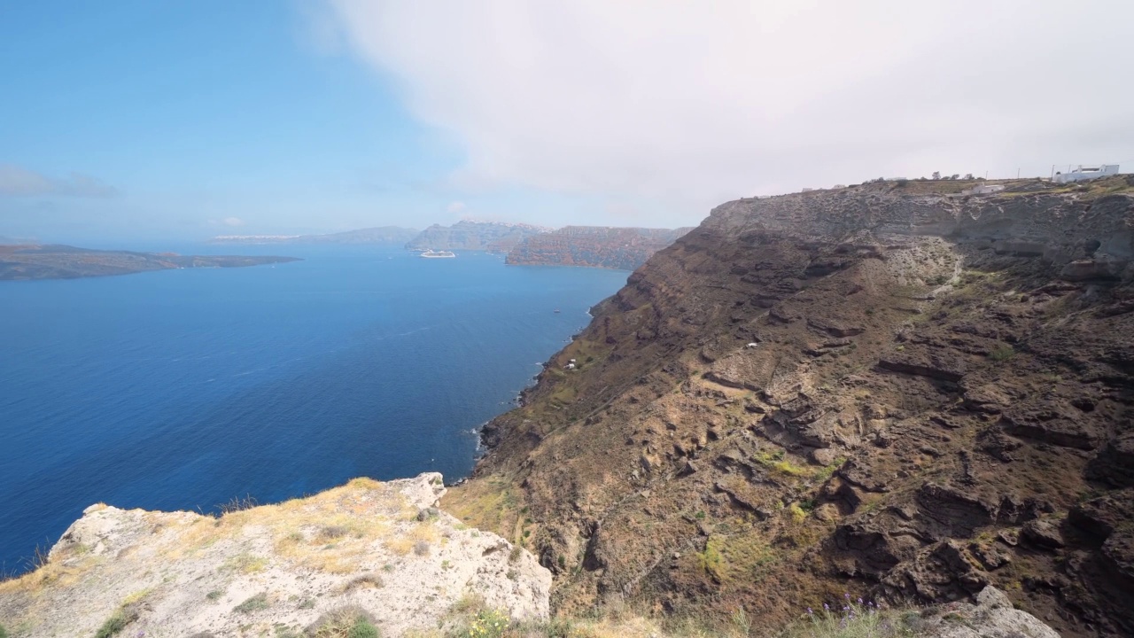 圣托里尼岛全景，火山口山脊，火山岛视频素材