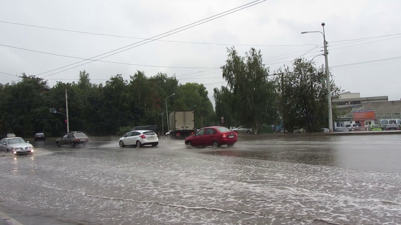 暴雨过后，城镇街道被洪水淹没视频素材