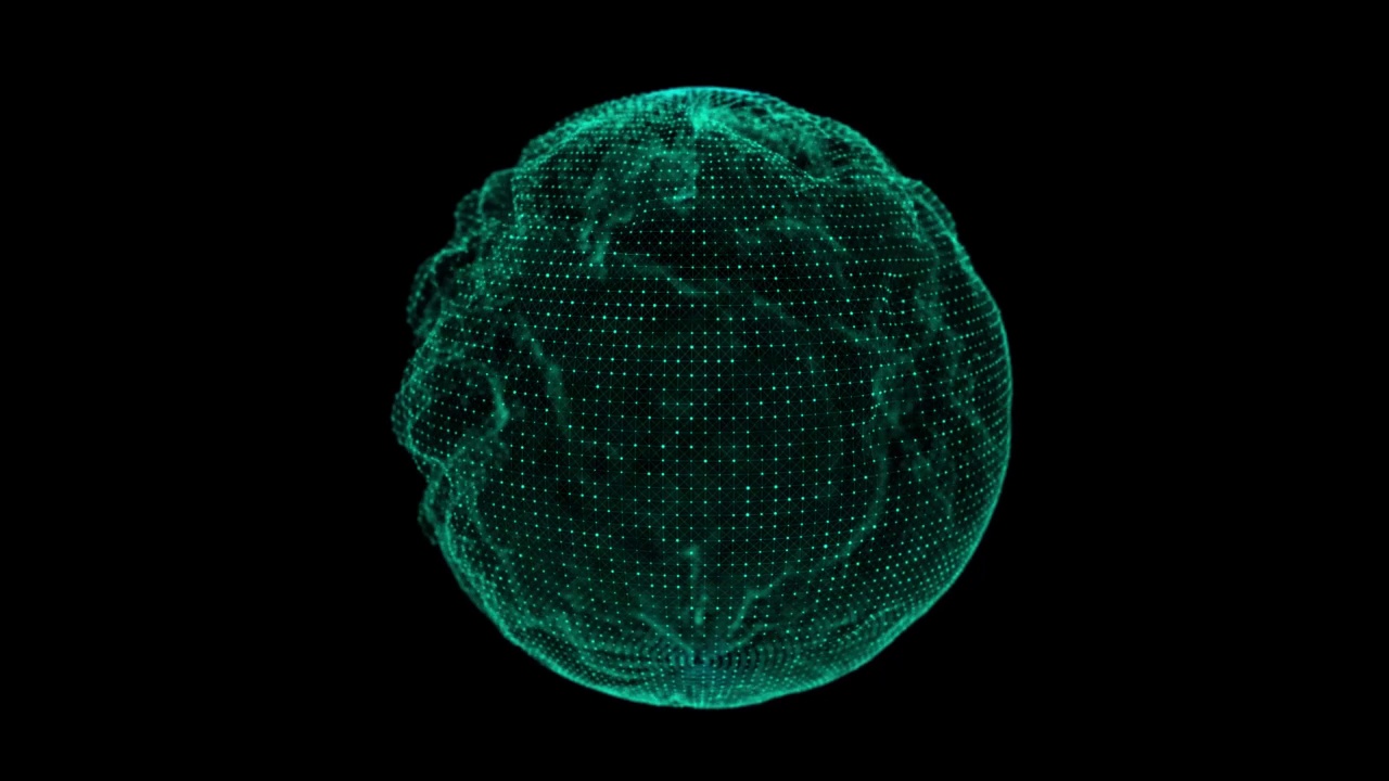 由粒子组成的未来绿色球体。全局网络连接结构。大数据可视化。3 d渲染。视频素材