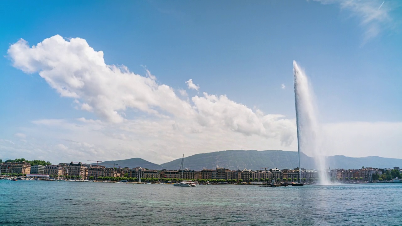 时间流逝的Jet d'Eau，日内瓦，瑞士视频素材