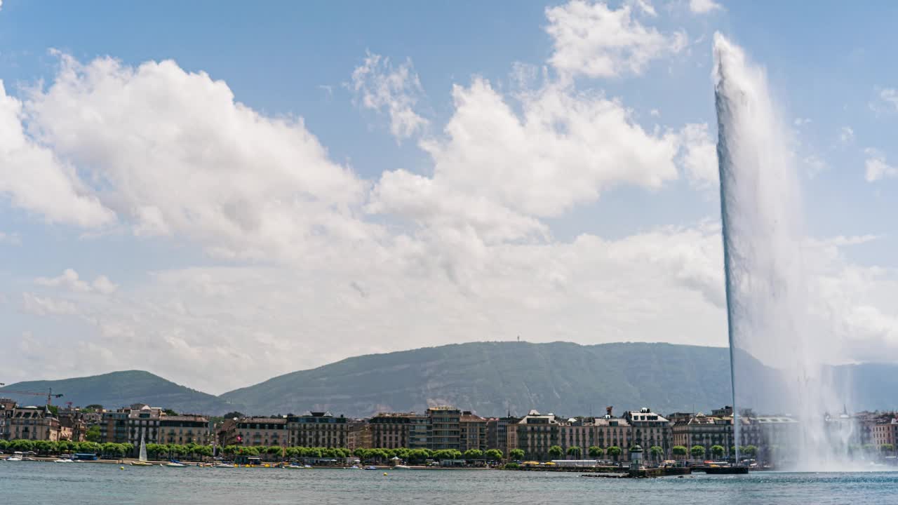 时间流逝的Jet d'Eau，日内瓦，瑞士视频素材