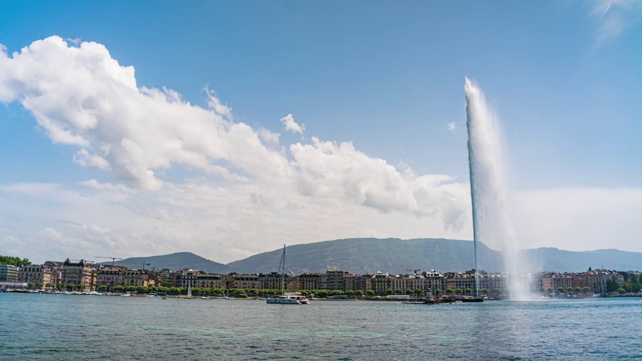 时间流逝的Jet d'Eau，日内瓦，瑞士视频素材