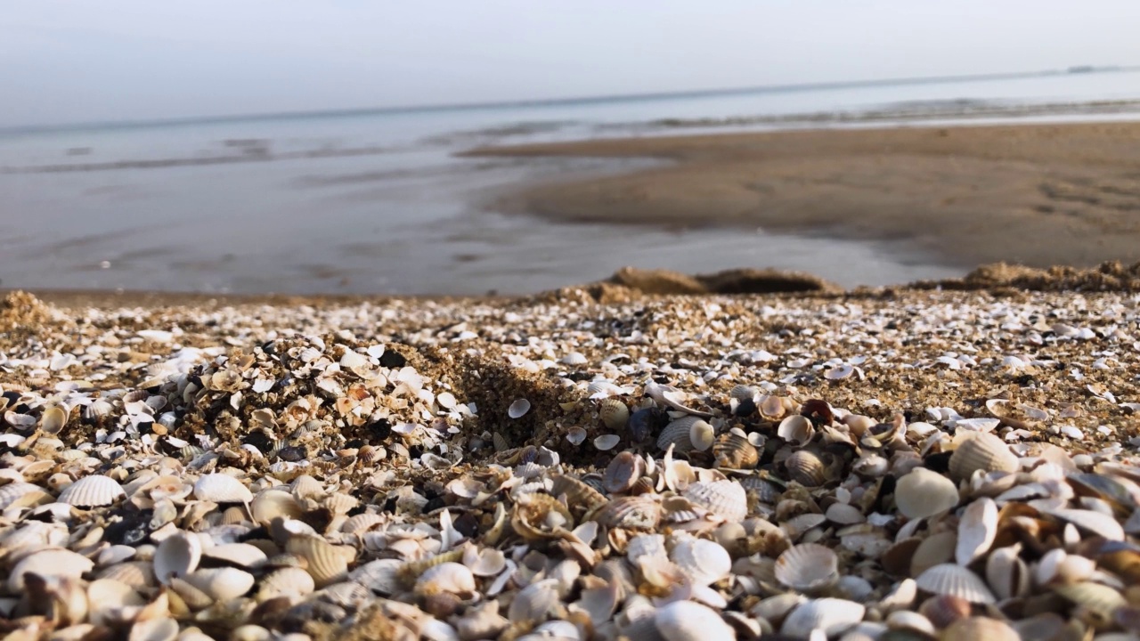 空的海滩。白色的沙滩和海浪视频素材