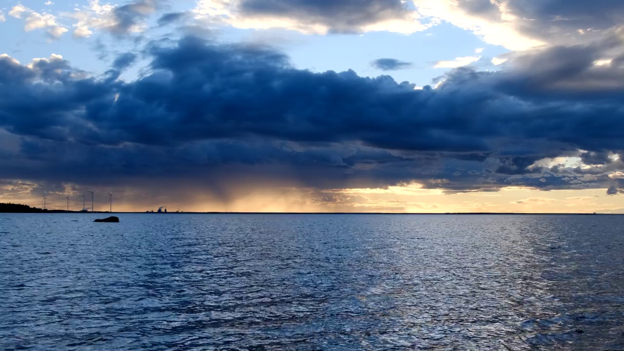 瑞典波罗的海日落时的雨云视频下载