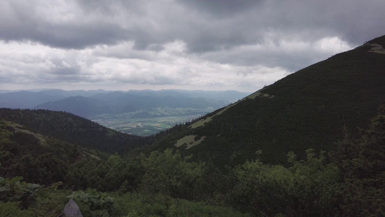 斯洛伐克北部的高塔特拉斯山麓的自然景观，在初夏，有宽阔的山谷和绿色的草地。视频素材