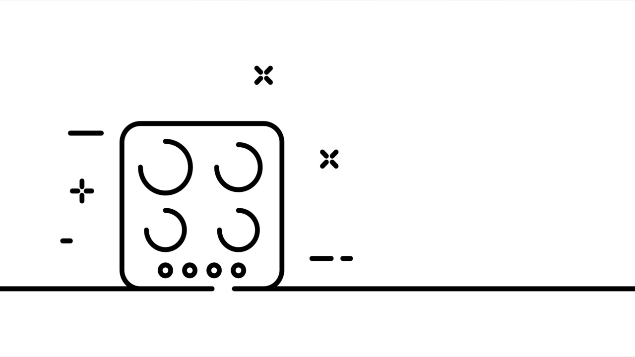 厨房的炉子。燃烧器，食物，饮食，火，煤气，电，家庭，餐厅。烹饪概念。一条线绘制动画。运动设计。动画技术的标志。视频4 k视频下载