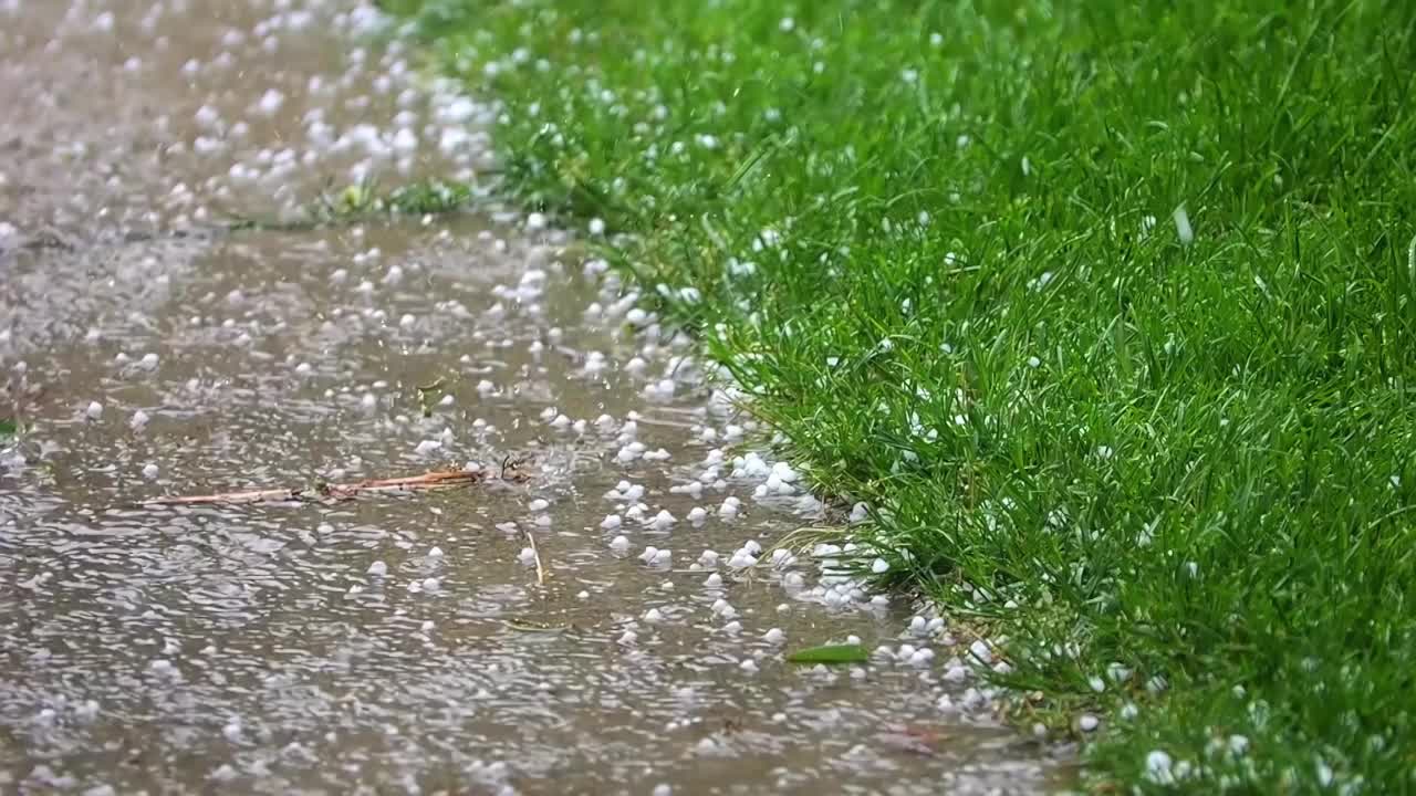 在夏季，冰雹或冰粒的雨的缓慢运动视频素材