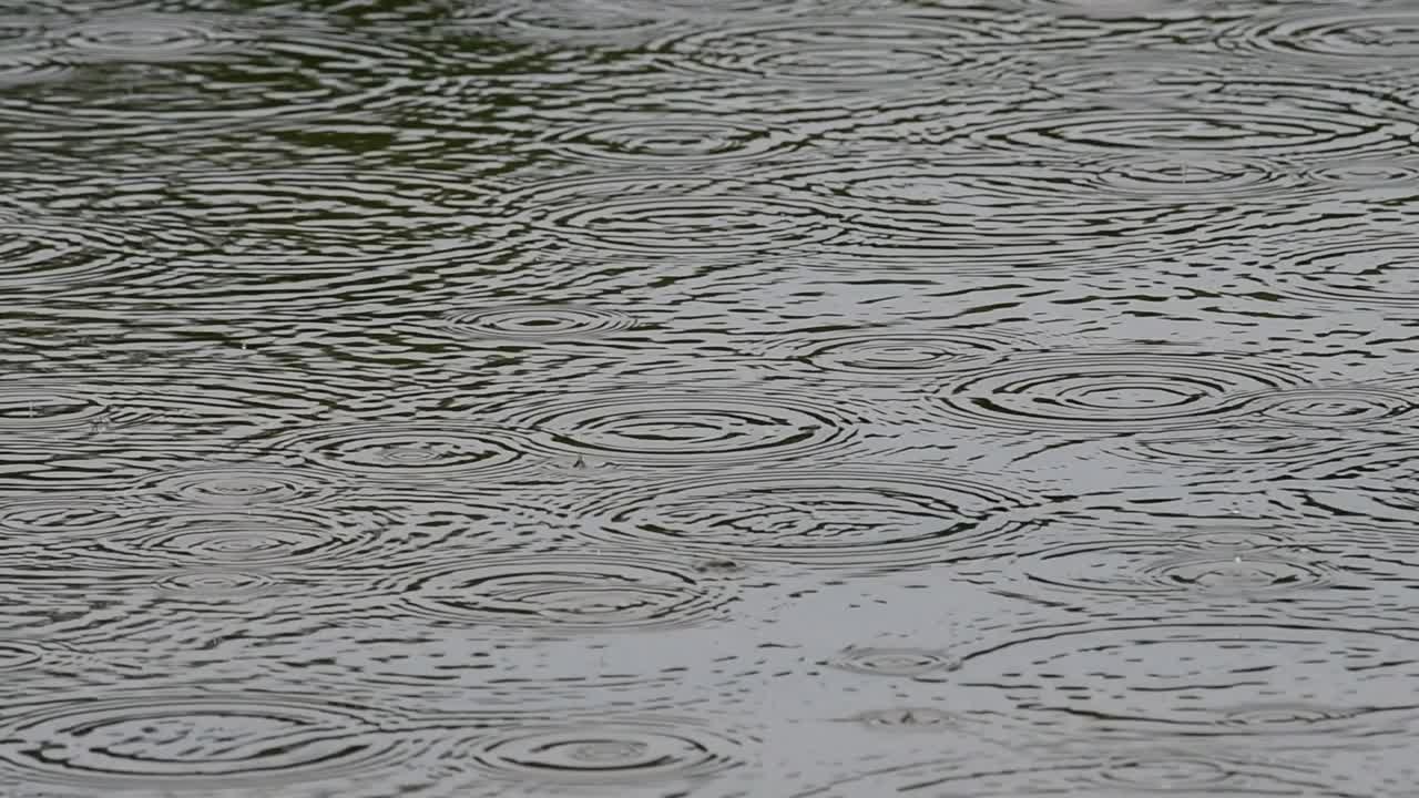 阴天湖面镜面上雨滴的痕迹，4k微距视频视频素材