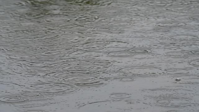 阴天湖面镜面上雨滴的痕迹，4k微距视频视频素材