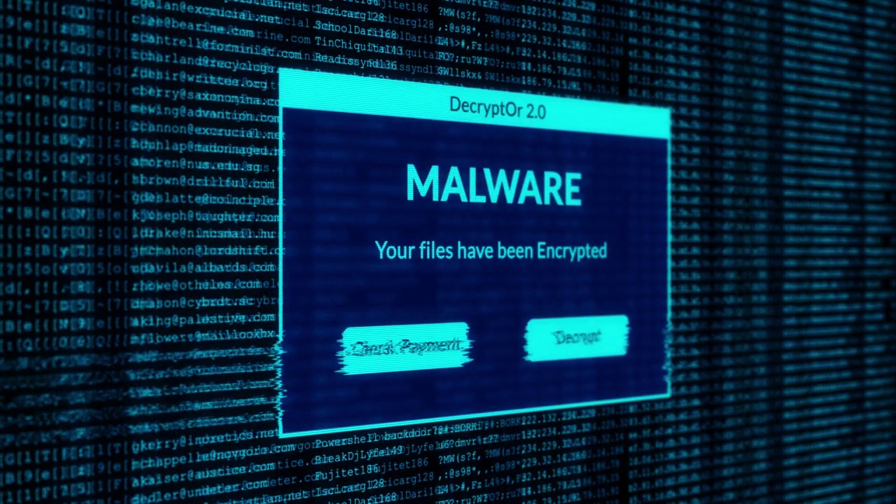 恶意软件通知和检查支付解密系统文件的概念与二进制代码的背景视频素材