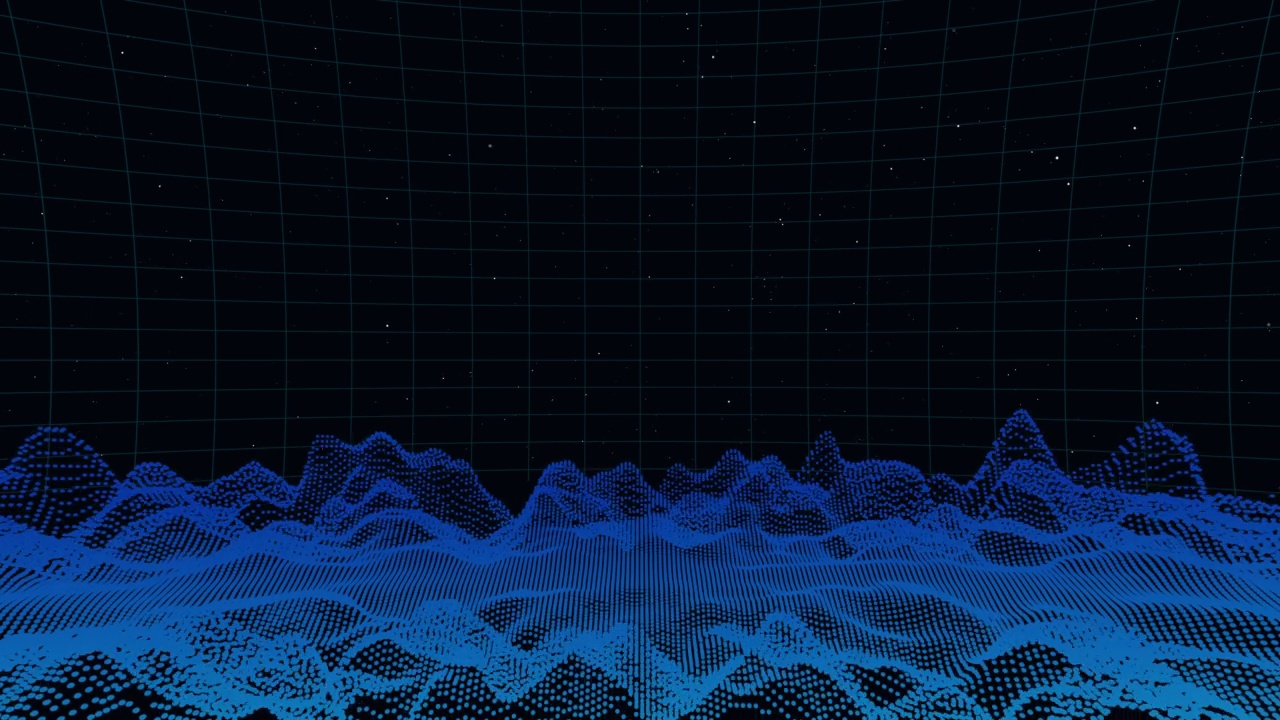 摘要数字网格和恒星与波浪粒子背景4k视频素材