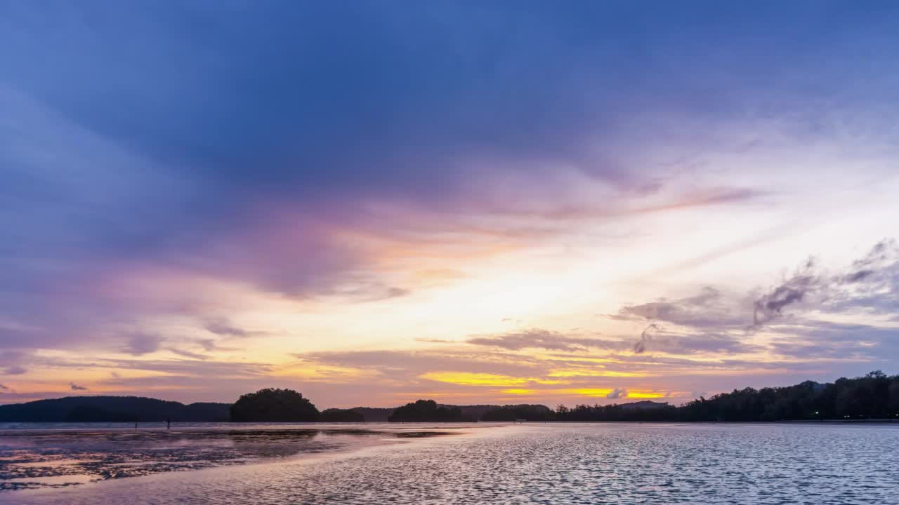 在海滩上，以云为背景的多彩的天空阳光，视频素材