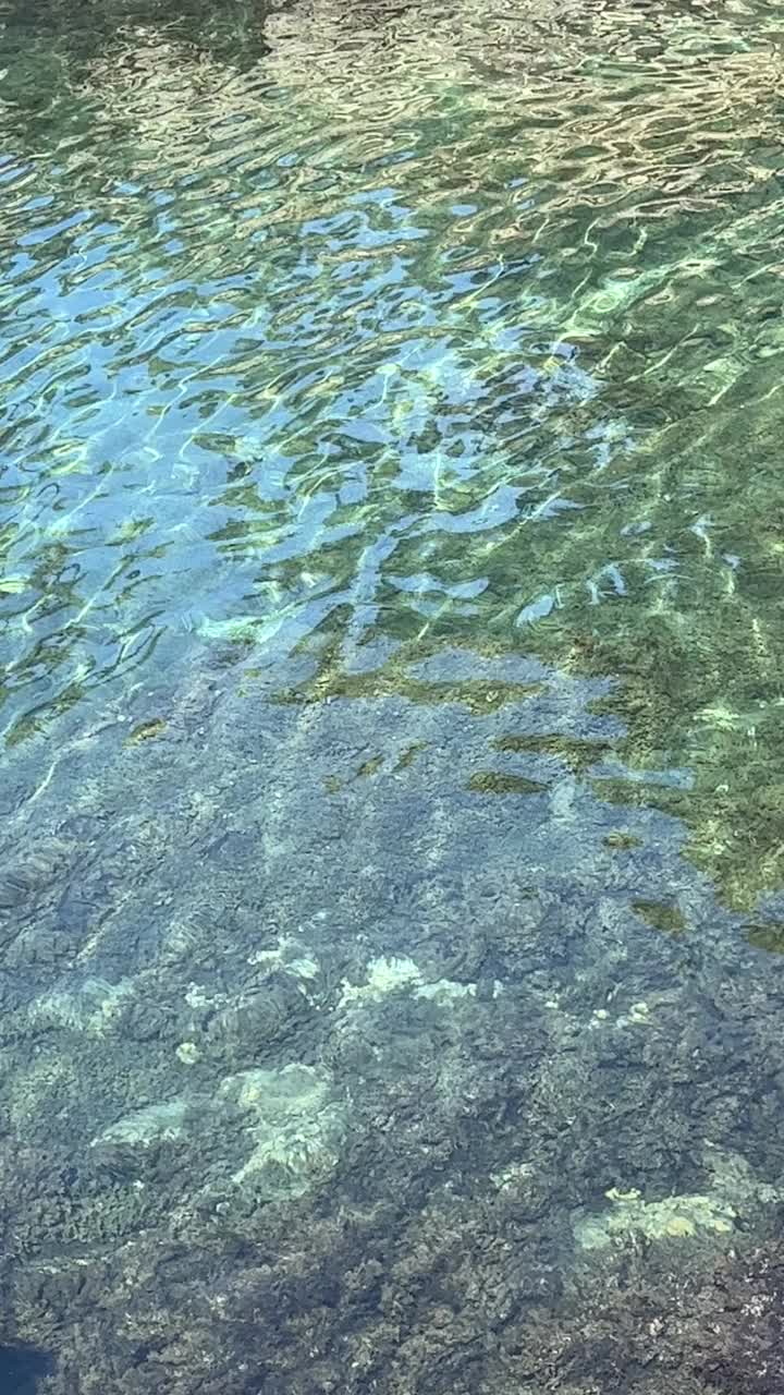 海水清澈闪亮的背景，美丽的闪闪发光的海景。视频素材