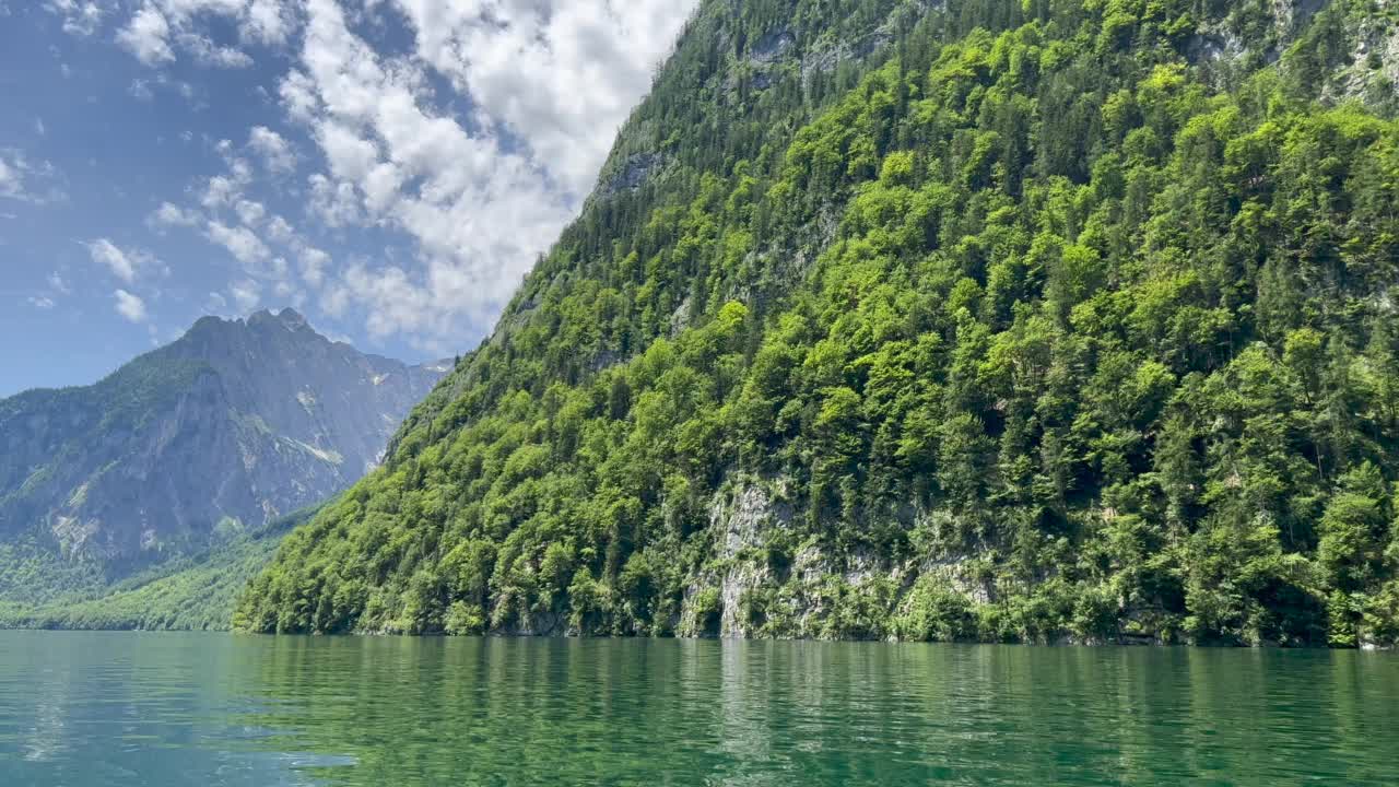 茂密的树木覆盖着高山和悬崖，可观赏江景视频素材