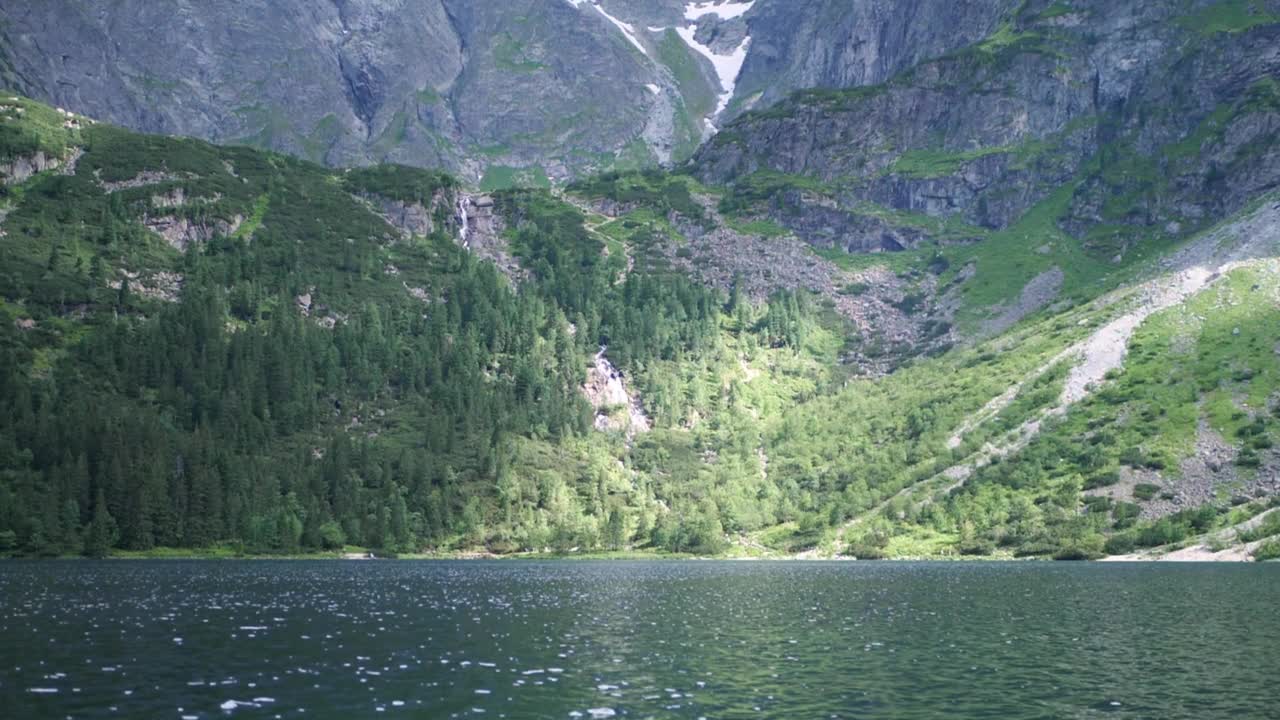 大型山地湖泊景观，以山脉为背景视频素材