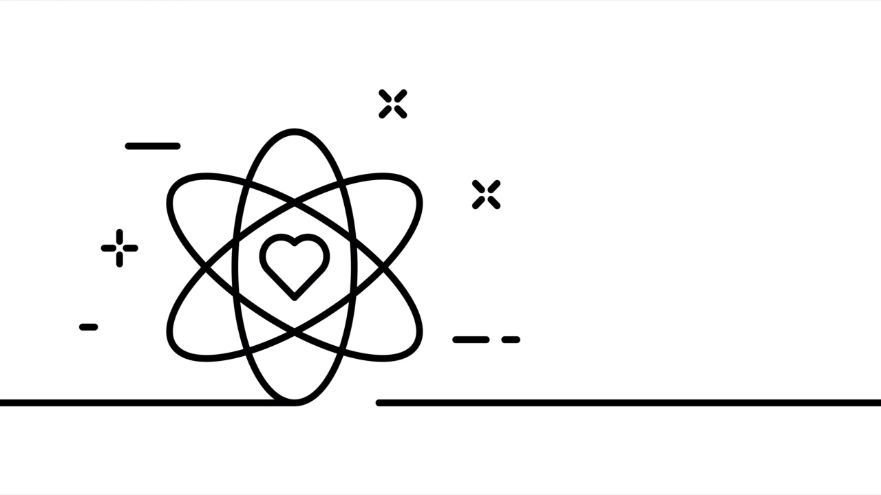 原子轨道的心脏。爱，喜欢，照顾，对待，朋友，友谊，伙伴，社会，人。关系的概念。一条线绘制动画。运动设计。动画技术的标志。视频4 k视频下载
