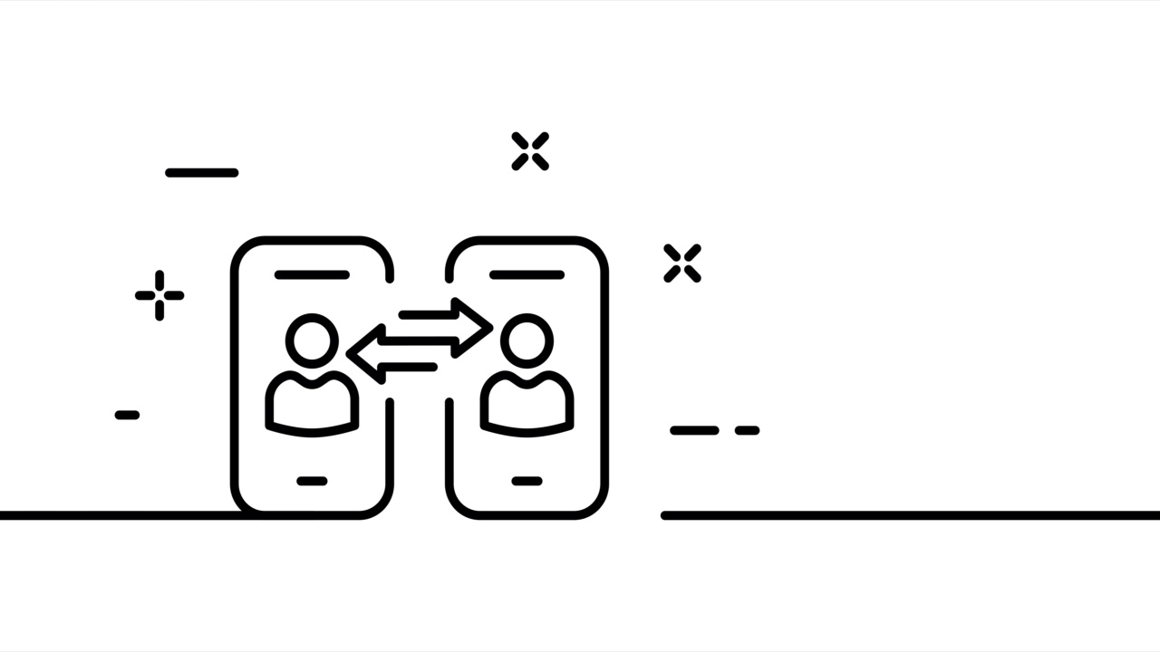 电话沟通。人，箭，信息交换，数据，信息。经营理念。一条线绘制动画。运动设计。动画技术的标志。视频4 k视频下载