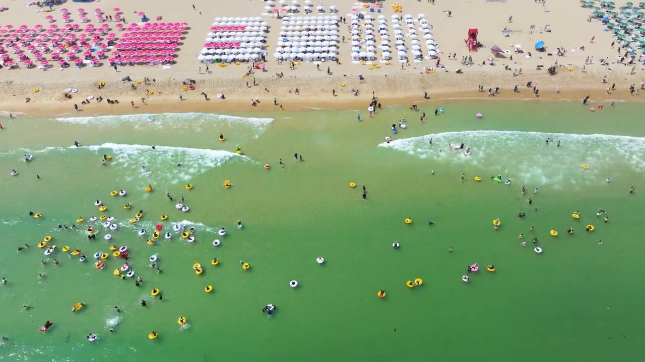 夏季海云台沙滩鸟瞰图视频素材